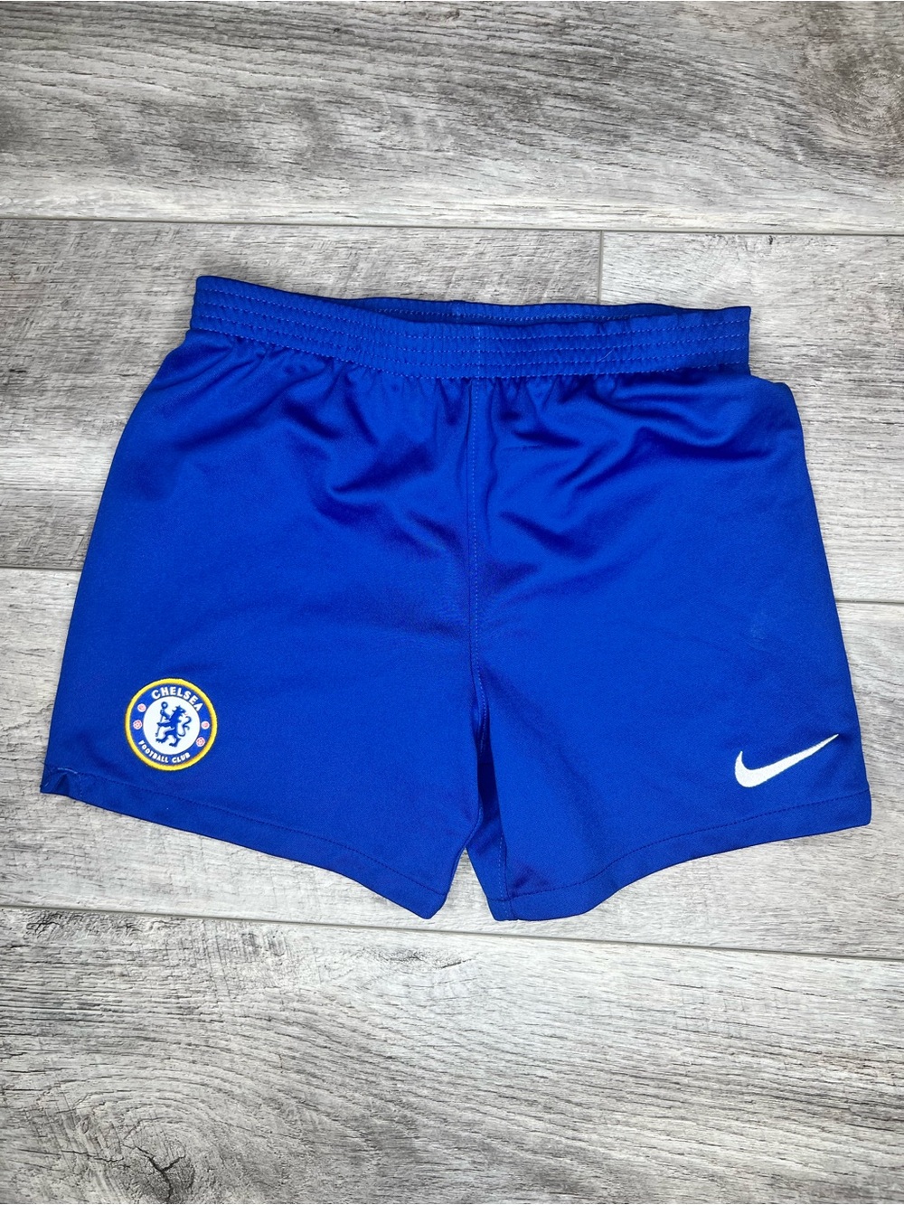 Nike Kids Chelsea Blue Soccer Shorts with White Swoosh